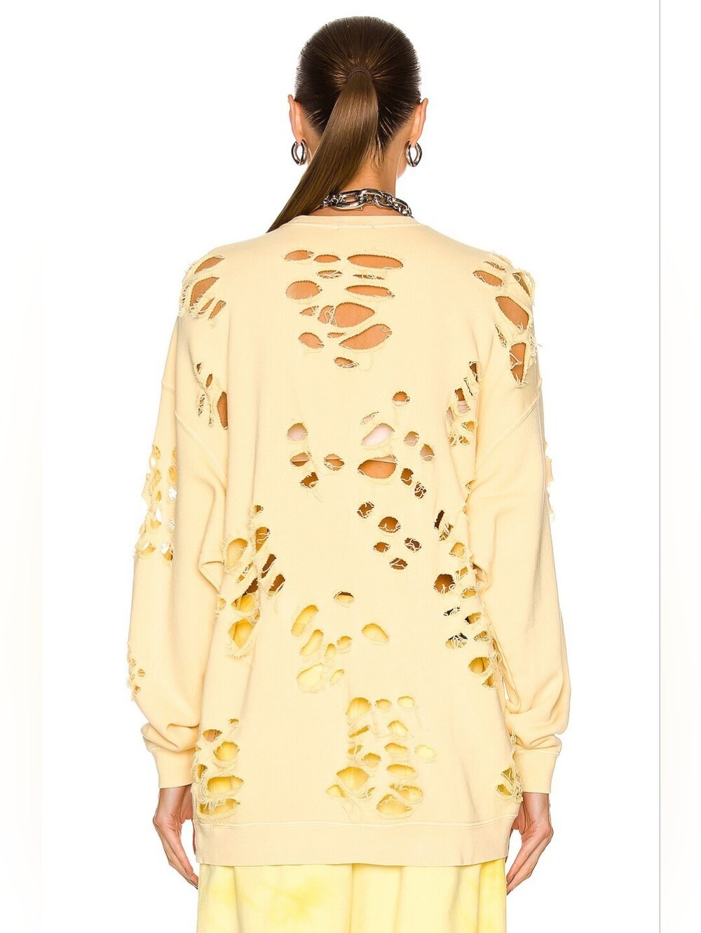 R13 Super Distressed Oversized Crewneck Sweatshirt In Washed Yellow XS Org $450 - Picture 3 of 14